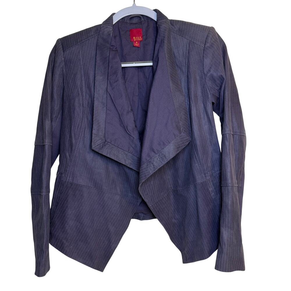 GILI Open Front Tonal Leather Jacket Purple Sz 0